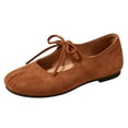 thumbnail image 2 of EKVAHL Women's Lace‑Up Ballet Flats, Bow Detail Mary Jane Shoes, Soft Sole All Season Casual Walking Flats Brown, 2 of 6