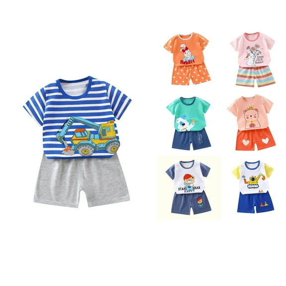 Ahuyic Toddler Casual Pajama Outfit Sets,Boys Girls 2 Piece Outfits,Toddler Kids Baby Boys Girls Fashion Cute Short Sleeve Puppy Print Casual Suit,White,6-9 Months