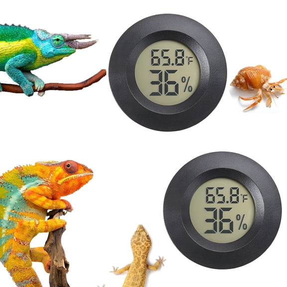 GJX Reptile Thermometer and Humidity Gauge Digital Terrarium Thermometer Circular Bearded Dragon Cage Accessories Reptile Temp and Humidity Gauge for Leopard Gecko Lizard Etc 2pc