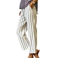 thumbnail image 2 of Womens Striped Gingham Pants Summer Lounge Cute PJ Bottom Plaid Pants Casual Wide Leg Beach Trouser with Pockets White XL, 2 of 4