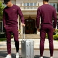 thumbnail image 2 of Hogleaql Sweat Suits for Men 2 Piece Crew Neck Sweatshirts and Sweatpants Textured Relaxed Fit Sweatshirts Jogging Sport Pants Set Casual Fall Suit with Pockets Wine 2XL, 2 of 7