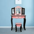 thumbnail image 2 of Zimtown Classic Kids Vanity Dressing Table and Stool Set with Three-Fold Mirror - Red Leopard Print, 2 of 9