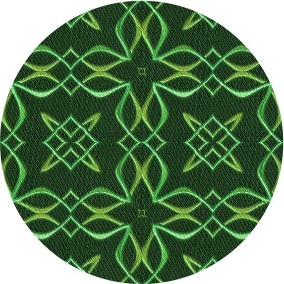 Ahgly Company Indoor Round Patterned Dark Forest Green Area Rugs, 8' Round