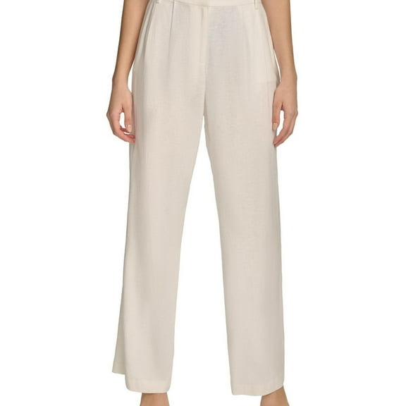 Calvin Klein Womens Linen Blend Casual Wide Leg Pants, White, 10