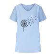 thumbnail image 4 of Hauts d'Été pour Femmes Col en V Imprimé Coton Lin Manches Courtes T-Shirts Décontractés Légers Blouse Habillée, 4 of 6