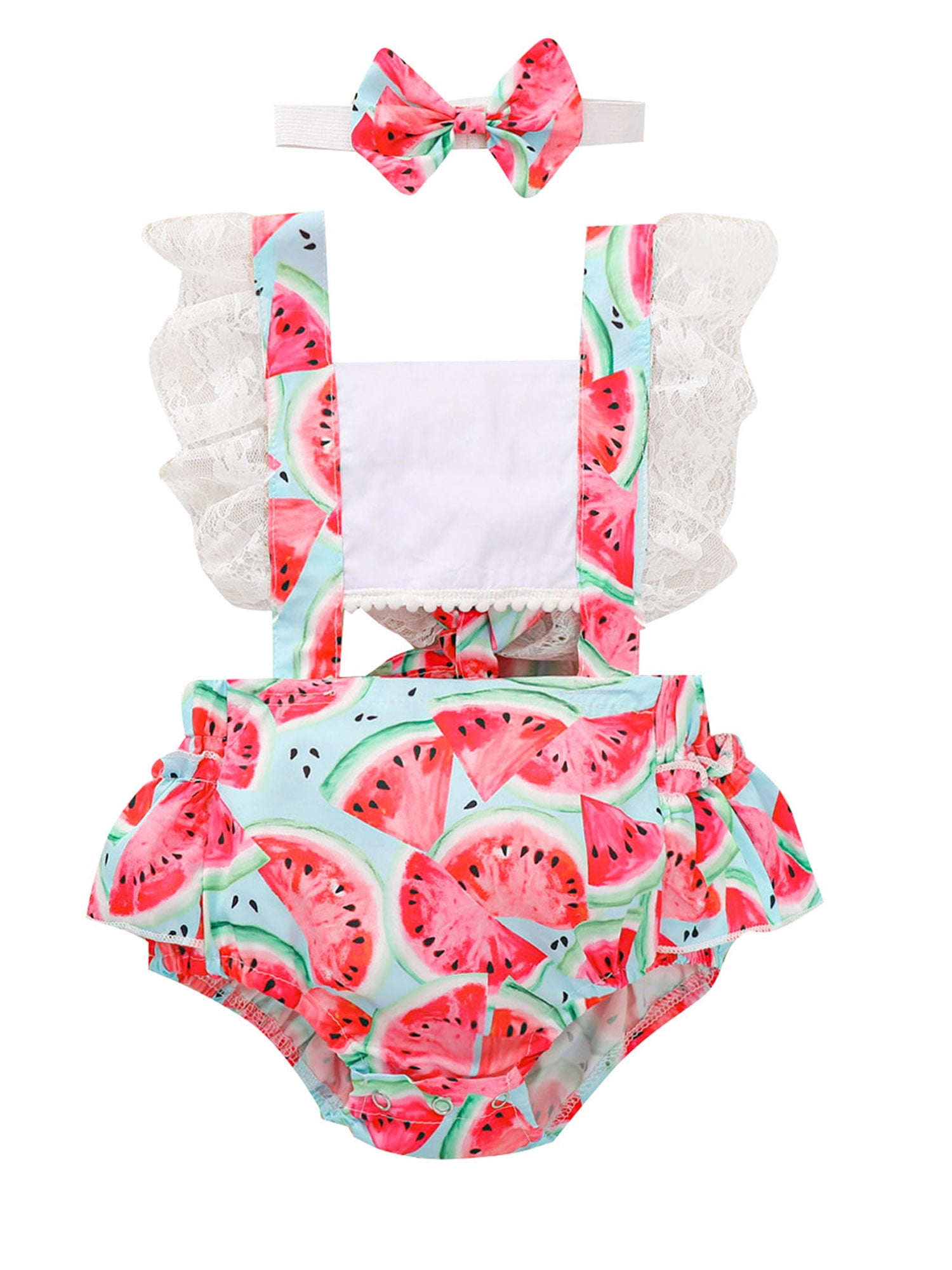 2Pcs Newborn Baby Girl Lace Ruffles Sleeve Bodysuits Backless Jumpsuit Clothes Romper Set 