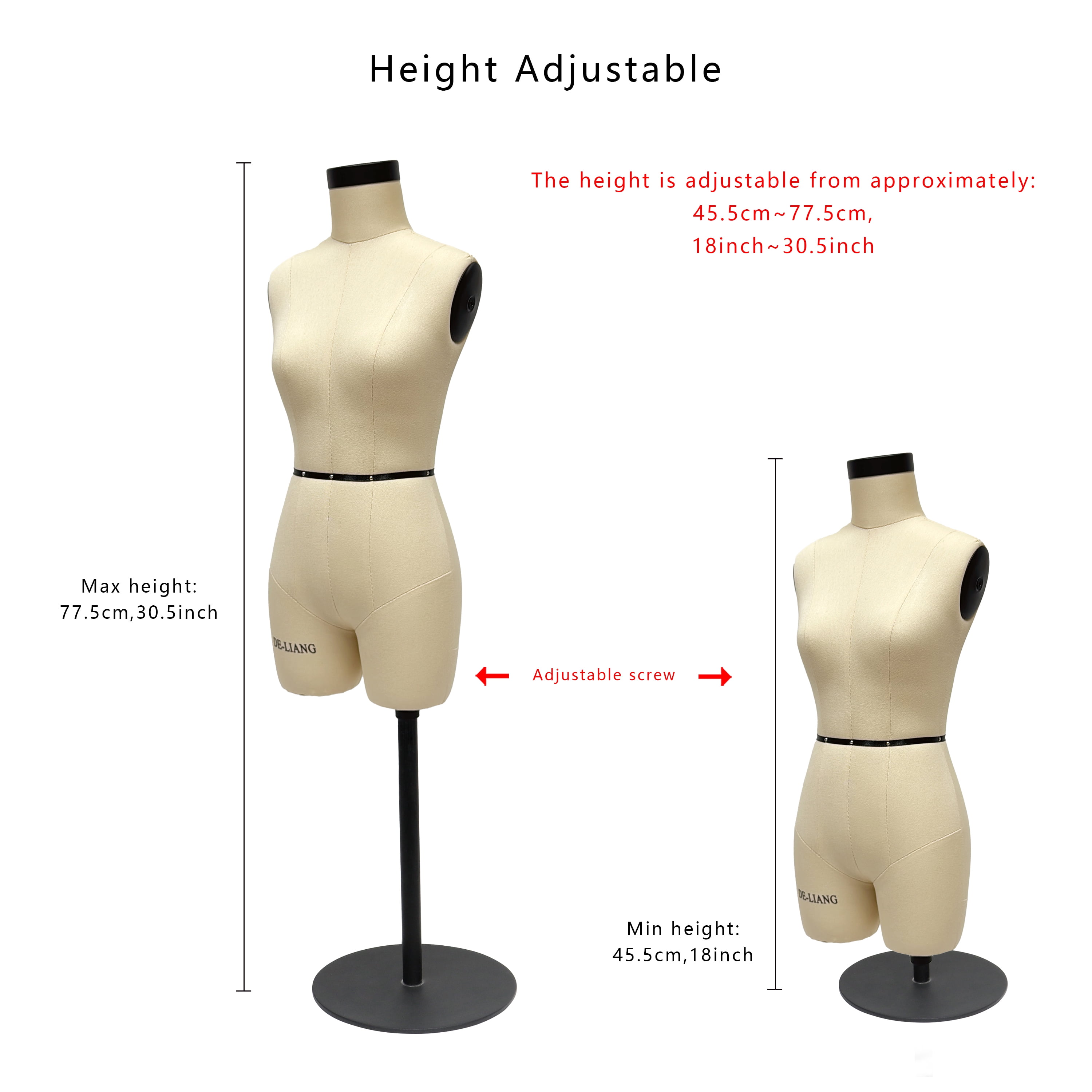 DE-LIANG Half Scale Dress Form（Not Adult Full Size） 1:2 Miniature Sewing Half Size Mannequin Not Fully Pinable Dressmaker Dummy 43cm Body Height Female Torso Tailor Model for Draping Beige