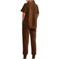 thumbnail image 4 of Lovskoo Outfits for Women 2 Piece Lounge Sets Short Sleeve Round-Neck Side Zipper Blouses with High Waisted Joggers Pants Set Brown 2XL, 4 of 9