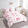 thumbnail image 3 of Manfei Girls Pink Bowknot Bedding Comforter Set 7pcs,Love Heart Print Queen Bedding Sets Super Cozy,Dreamy Princess Queen Sheet Sets,Microfiber Bedroom Decor,Reversible, 3 of 8