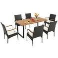 thumbnail image 2 of Costway Ensemble de Salle à Manger de Patio en Rotin 7 Pcs Table en Bois d'Acacia 6 Chaises en Osier avec Trou pour Parasol, 2 of 10