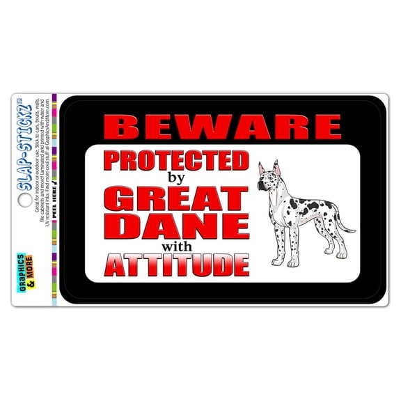 Beware Protected by Great Dane with Attitude SLAP-STICKZ(TM) Automotive Car Window Locker Bumper Sticker