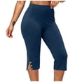 thumbnail image 5 of OGLCCG Women Capri Pants Plus Size Stretch Knee Length Leggings with Pockets Comfy Slim Fit Elastic Waist Casual Summer Ladies Pull On Capris,L, 5 of 6