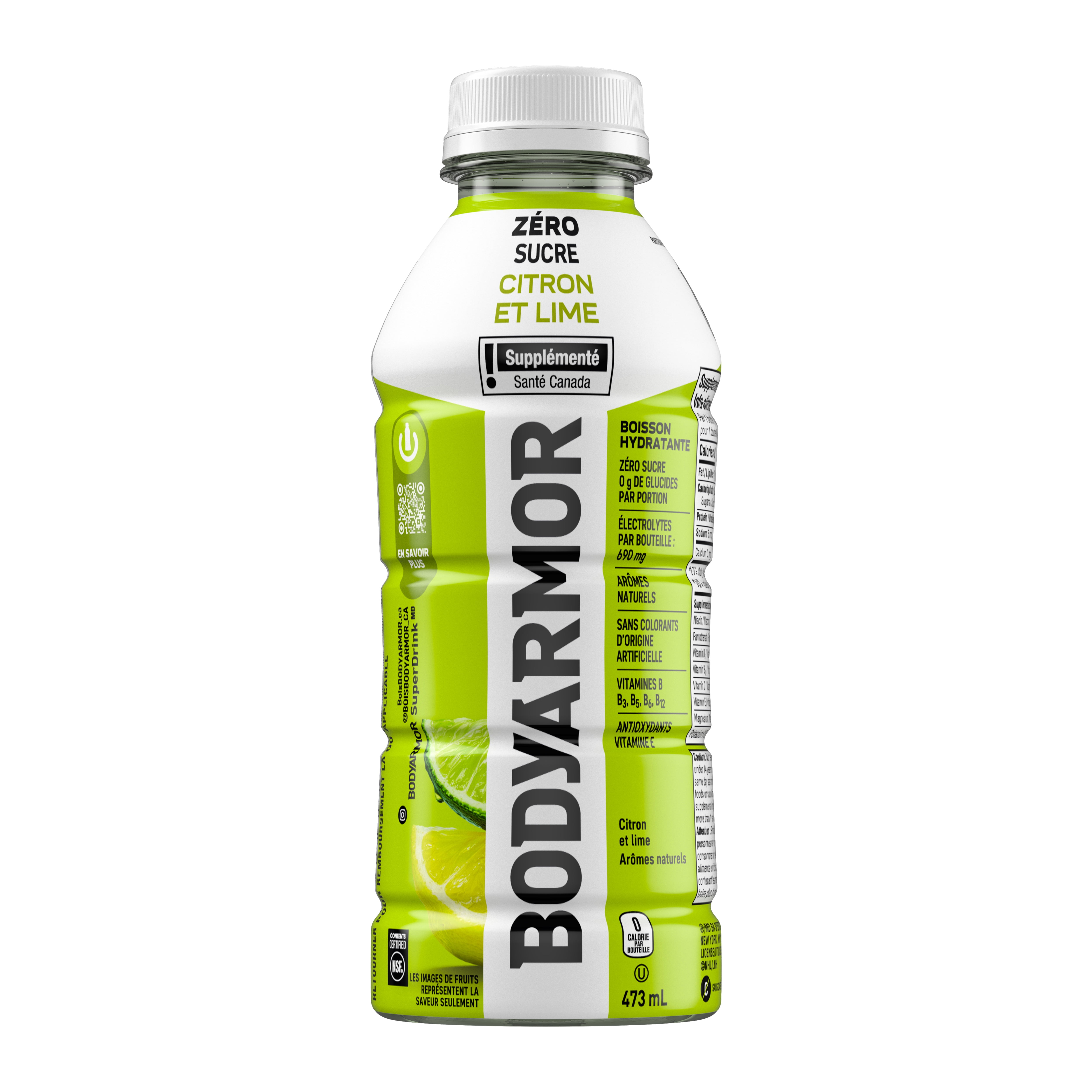 BodyArmor Zero Sugar Lemon Lime Bottle, 473 mL, Body Armor Lemon Lime Zero Sugar