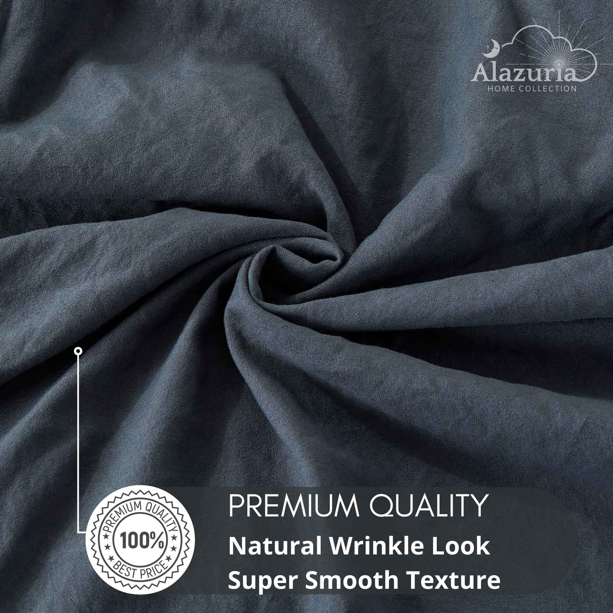 Alazuria Duvet Cover Set Soft Wrinkled Microfiber with zipper and 4 corner ties Charcoal color Queen size ( 90" x 90" )