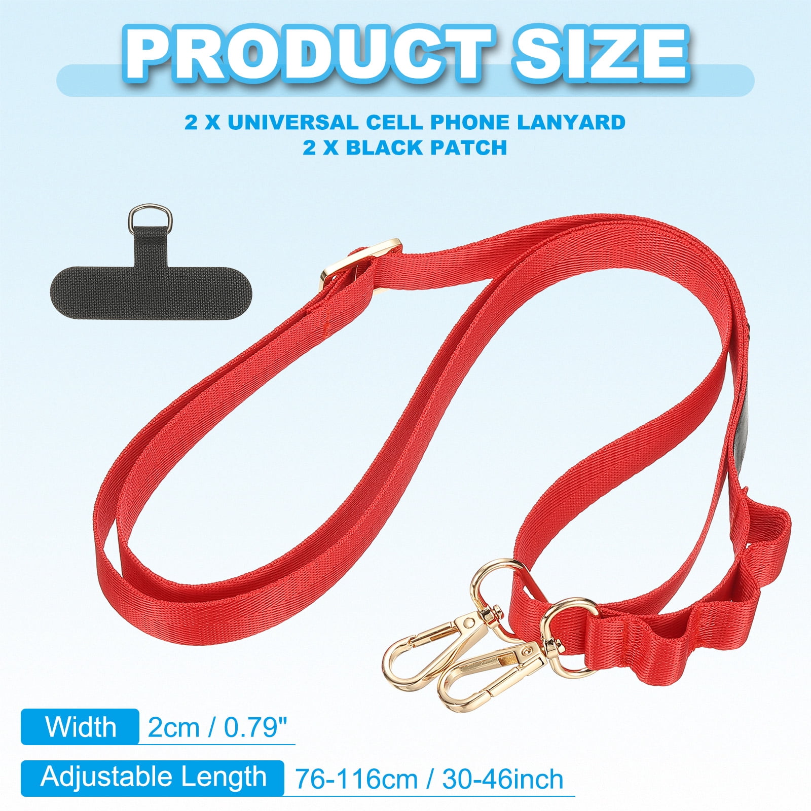 Uxcell Universal Cell Phone Lanyard, 2Pcs Adjustable Crossbody Phone Strap Anti-Theft Polyester Neck Lanyard with Patches for Concerts Gym Travel Secure Hands-Free Carry, Red