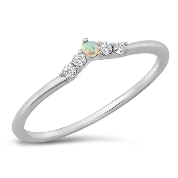CHOOSE YOUR COLOR Dainty Fantasy Promise Ring White Simulated Opal .925 Sterling Silver Band CZ Female Size 6