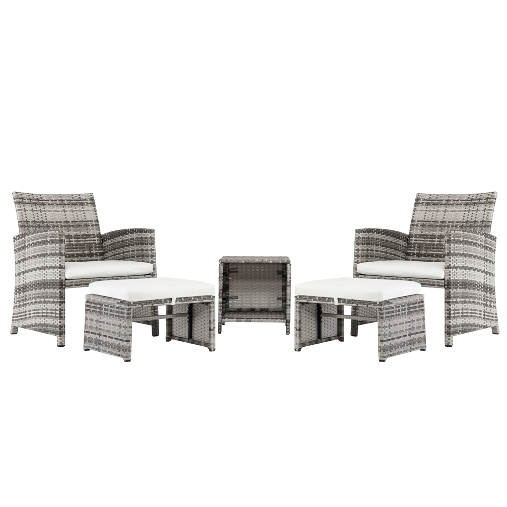 Veryke 5 Pcs Outdoor Patio Furniture Set 2 Rattan Cushioned Sofa Chairs with Side Table and 2 Footstools in Gray Gradient - image 3 of 11