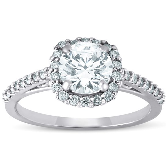 Empire Jewel 1.5 Ct Round Cut Diamond Rings for Her - 14K White Gold Over Rings Gifts for Her - Halo Solitaire with Accent Engagement Ring for Her - Silver Diamond Beautiful Special Occasion Rings