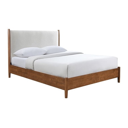 Carry Queen Bed Beige Boucle Upholstered Headboard Walnut Brown Solid Wood