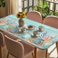 thumbnail image 3 of Coastal Beach Table Cloths for 3 Foot Rectangle Tables, Ocean Wave Summer Sea Starfish Coral Teal Beige Patio Waterproof Elastic Fitted Tablecloths, Washable Rectangular Table Cover for Camping, 3 of 8