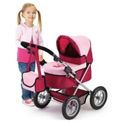 Trendy Pram Stroller for Baby Dolls & Stuffed Animals, Red/Pink