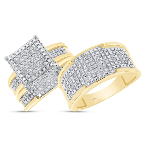 AFFY White Natural Diamond Engagement & Wedding Trio Bridal Ring Set In 10k Yellow Gold (0.3 Cttw)