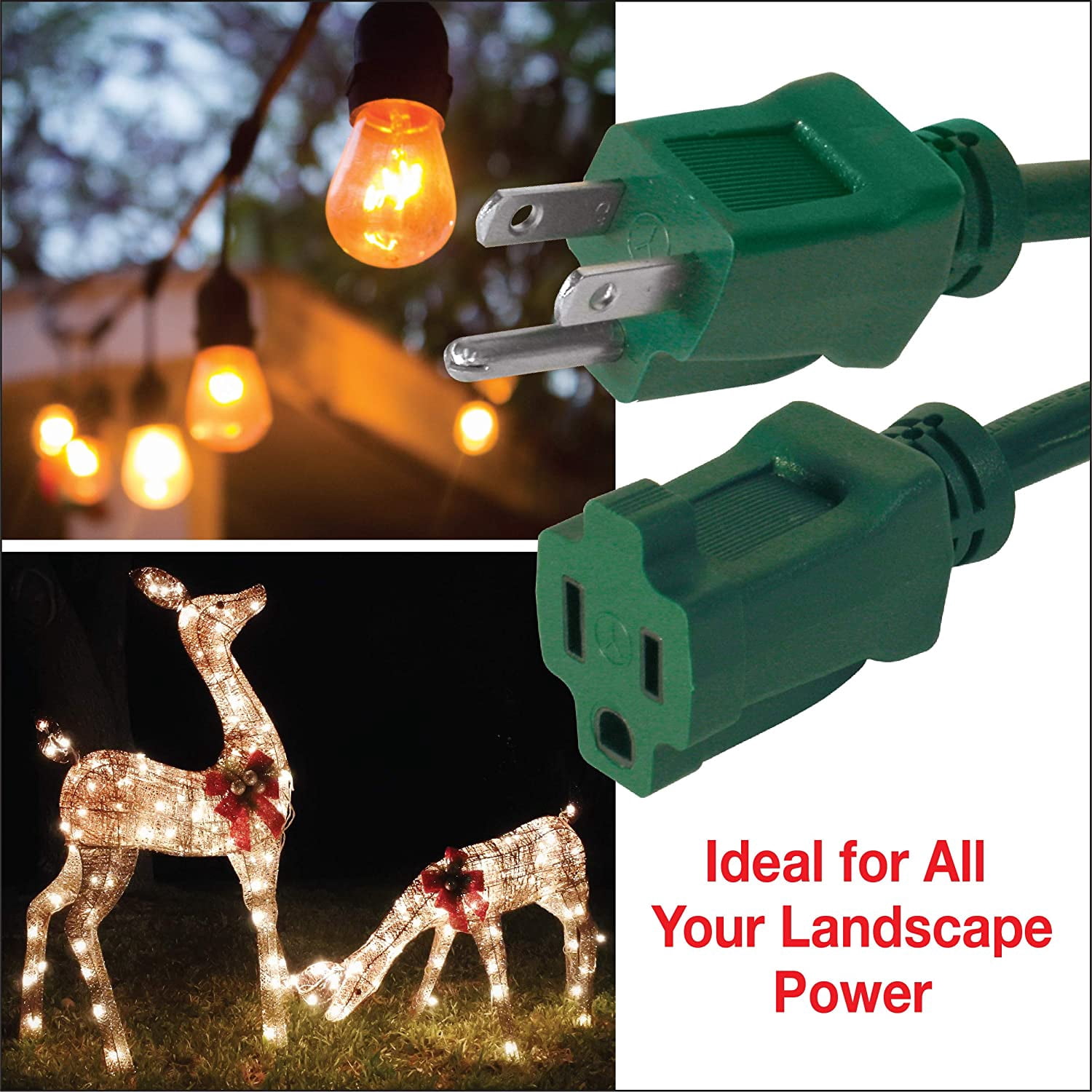 Clear Power 16/3 SJTW 80 ft Yard & Lawn Outdoor Extension Cord, Ideal for Landscape Lighting & Décor, Green, CP10202