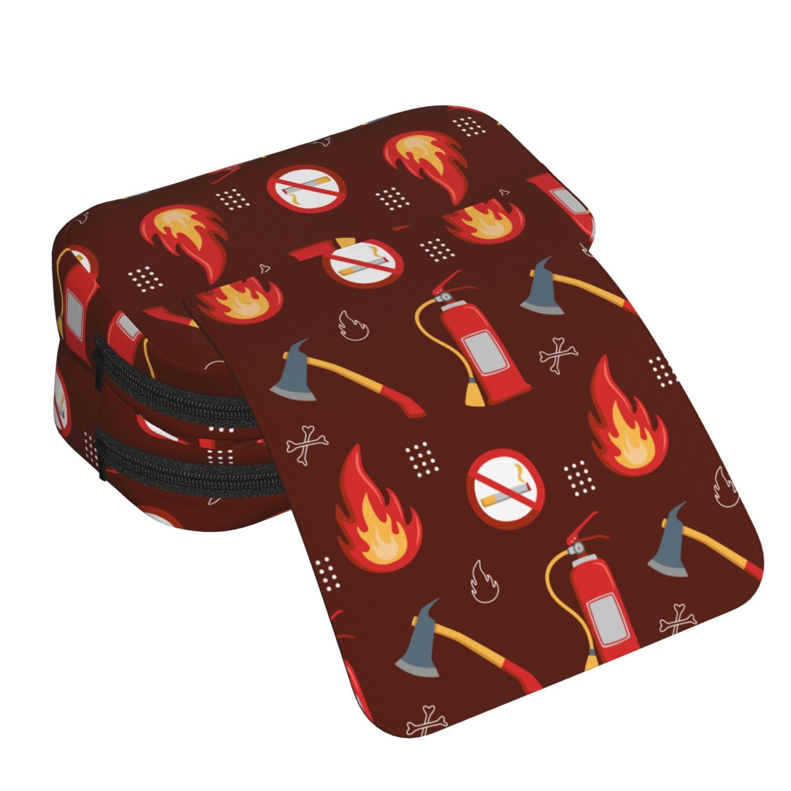 Rateoe Fire Extinguisher Pattern Double Clamshell Pen Case, Storage Organizer with Two Zipper Compartments– Holds Up to 50 Pencils & Pens