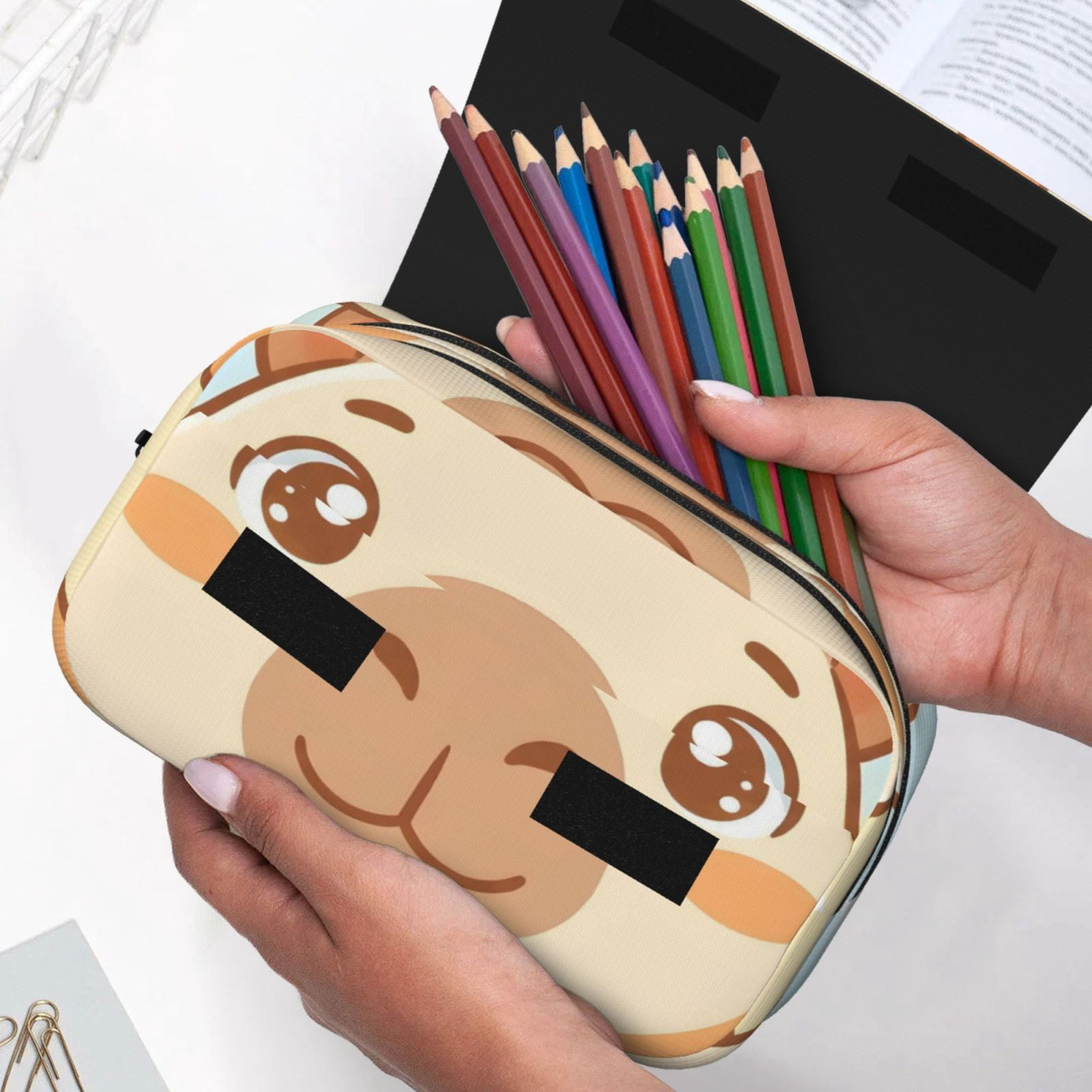 Large-Capacity Flip-Top Double-Layer Pencil Case, Multi-Functional Pocket Pen Case, Durable Stationery Organizer Cute Capybara Design 5