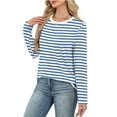 thumbnail image 4 of HAiming Womens Oversize Striped Shirt Crew Neck Long Sleeve Pullover Casual Basic Tops Trendy Blouses Clothes, 4 of 6