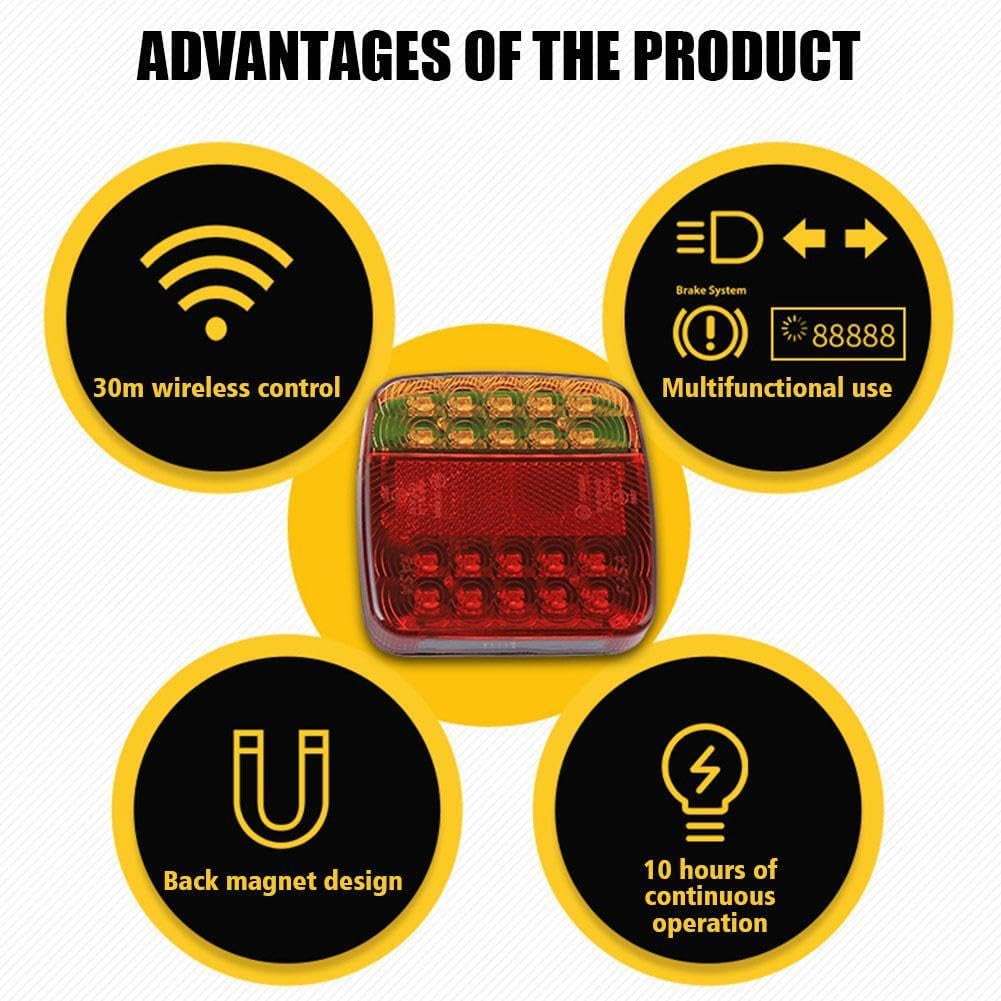 Wireless Trailer Lights Magnetic,Wireless Trailer Lights,2026 New Led Wireless Tail Lights for Trailer,Rechargeable Towing Light Kit with Powerful Suction Base for Trucks,Boat,RV,Vehicle