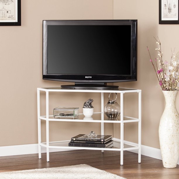 White Nealie Metal/Glass Corner TV Stand for TVs up to 32.5" Walmart