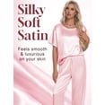 thumbnail image 4 of DAKIMOE Womens Silk Satin Pajama Set Short Sleeve Shirt with Long Pajamas Pant Set Two-piece Pj Sets Soft Sleepwear Loungewear Nightwear Pjs S-XXL, Pink, XL, 4 of 7