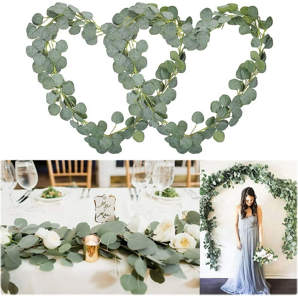 Guirnalda de eucalipto artificial de 12 pies, decoración de arco de boda, hojas de eucalipto de imitación, enredaderas, guirnaldas verdes hechas a mano, telón de fondo, decoración