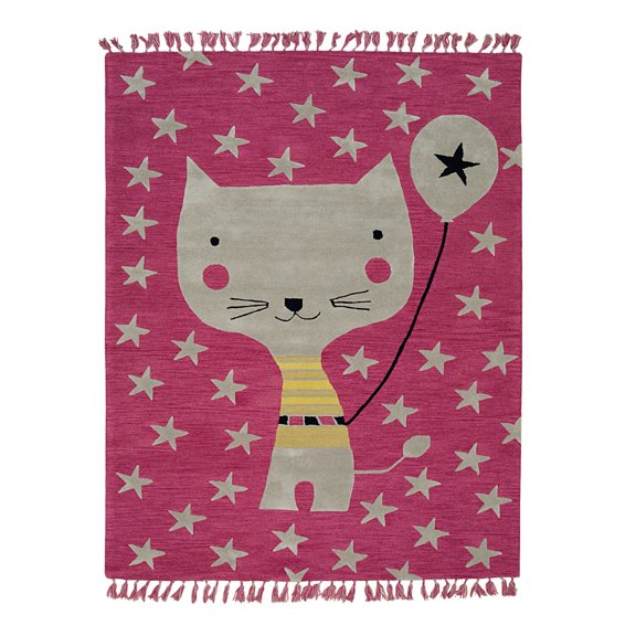 EORC Pink Hand-Tufted Wool Transitional Children Tufted Rug, 5' x 8'-Color:Pink,Material:Wool