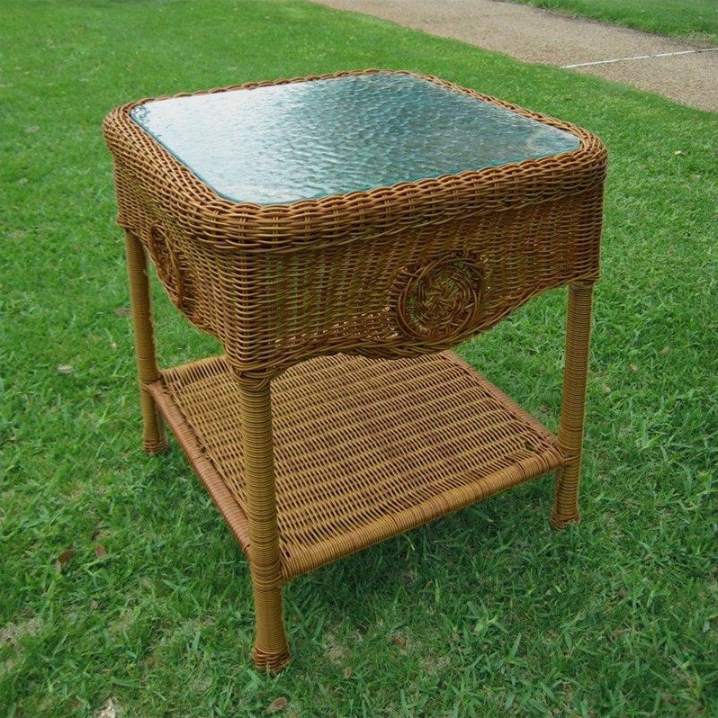 International Caravan Wicker Glass Top Side Table - Walmart.com