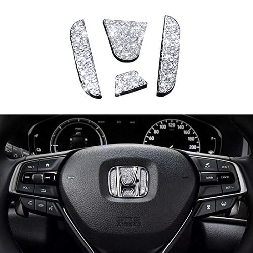 JINGSEN Bling Steering Wheel Accessories Compatible with Honda Accessories Parts Bling Civic Accord Fit CRV HRV Pilot Odyssey Clarity Covers Interior Decoration Trim Women 3D Rhinestone Decals Cover 