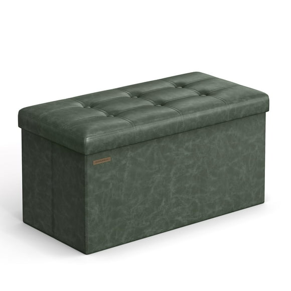 SONGMICS Storage Ottoman Bench Foldable Ottoman Foot Rest 15 x 30 x 15 Inches End of Bed Bench Storage Chest Load up to 660 lb for Living Room Bedroom Entryway Forest Green ULSF040C01