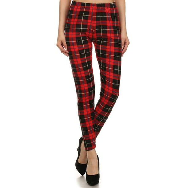 Womens Regular Size Red Plaid Design Leggings (One Size) - Walmart.com