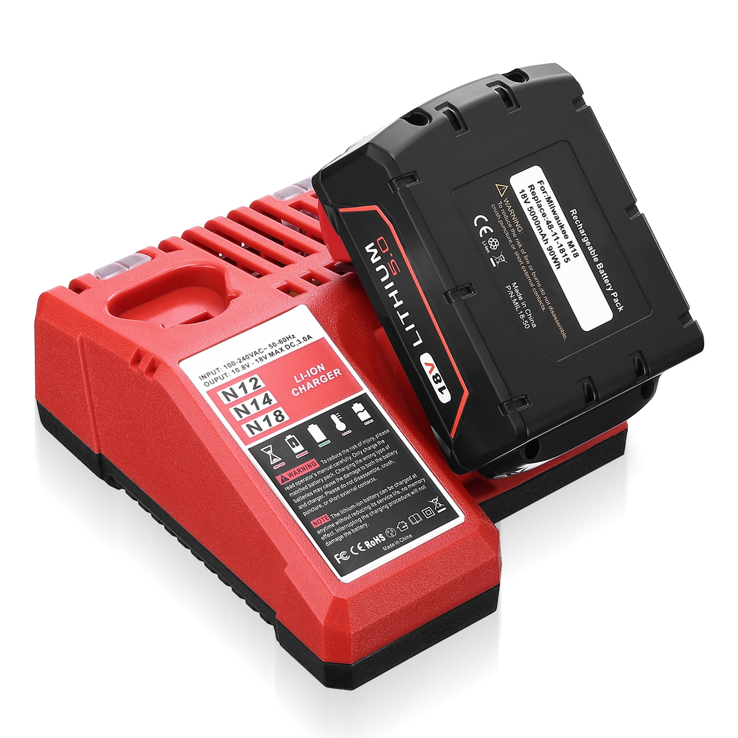 Lithium-ion Battery Charger Multi Voltage Charger Replacement for Milwaukee M18 14.4V-18V 48-11-1850 48-11-1840 48-11-1815 48-11-1828 