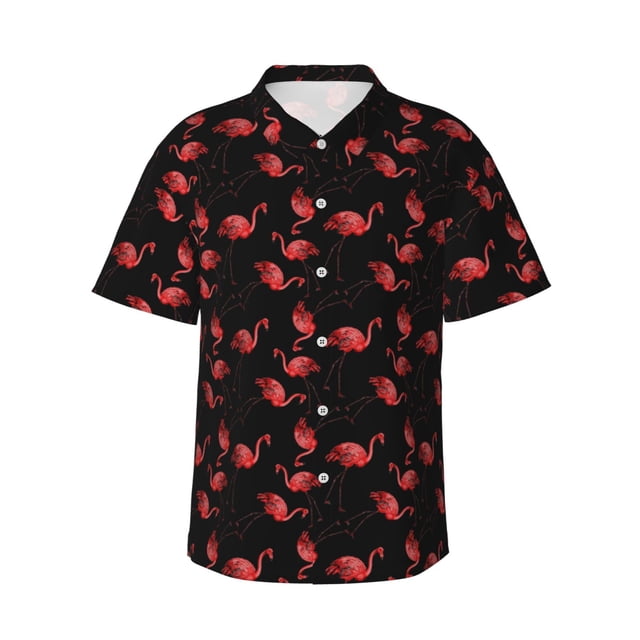 Balery Flamingo Camisas hawaianas de manga corta para hombre, camisas playeras de corte holgado, camisas de vacaciones con botones,Large