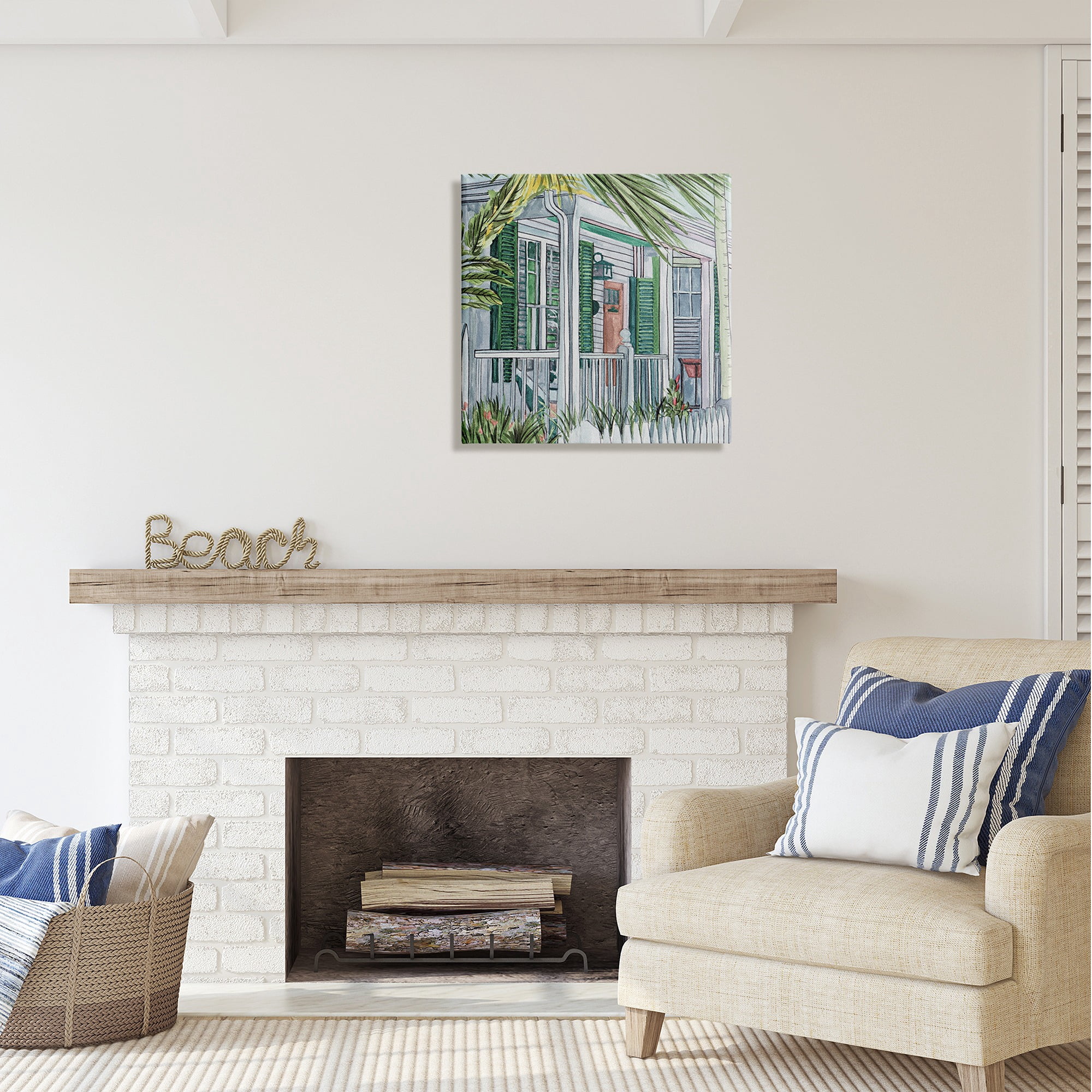 Stupell Industries Tropical Cottage Porch Botanical & Floral Painting Gallery Wrapped Canvas Art Print Wall Art, 24 x 24