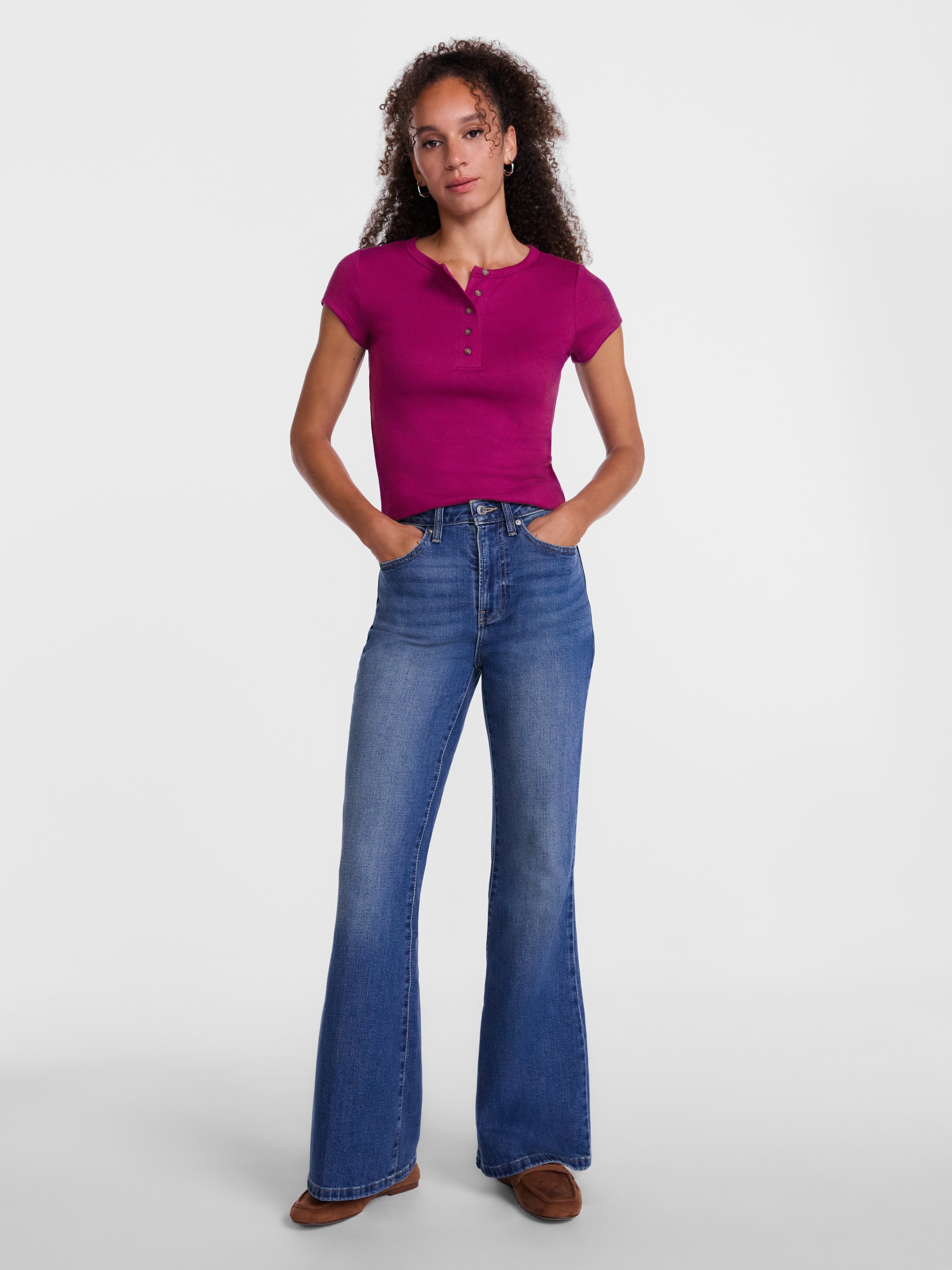 Scenario Women's Rib Henley with Short Sleeves, Sizes XS-XXXL