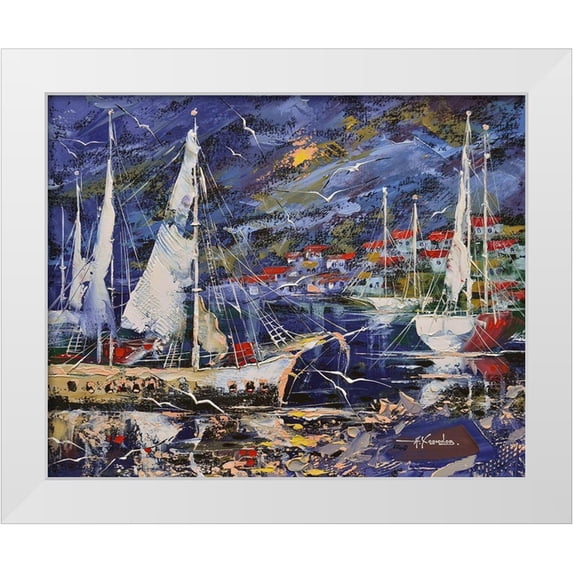 Chodyukov, Aleksander 24x20 White Modern Wood Framed Museum Art Print Titled - Harbour with Sailes