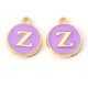 thumbnail image 1 of 20 piezas de dijes de letras del alfabeto, planos, redondos, de aleación esmaltada y chapados en oro, con colgante de letra, adorno de joyería de color morado medio., 1 of 1