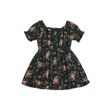 

Toddler Little Girls Summer Dress Short Sleeve Floral Printed A-Line Dress Casual Loose Fit Smocked Swing Dress