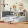 thumbnail image 4 of Euroco Wood Twin Size Platform Bed with Storage Headboard and Shelves, 2 Drawers Floor Bed for Kids, White, 4 of 11