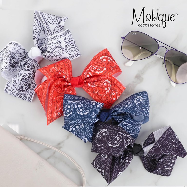 New White Paisley Hair Bow Clip White and Blue Glitter Hair Bow. White Blue Hair Bow. Charro  main image 4
