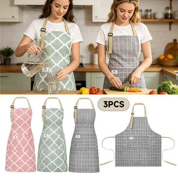 3 Pieces Kitchen Aprons for Men Women, Waterproof Chef Bib Apron with Pocket, Adjustable Neck Strap for Cooking BBQ