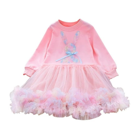 

Dinosaur Dress Girls Girls Embroidered Bunny Tutu Dress Long Sleeve Dress Easter Rabbit Dresses For Easter Daily Wear School Dress for Girls